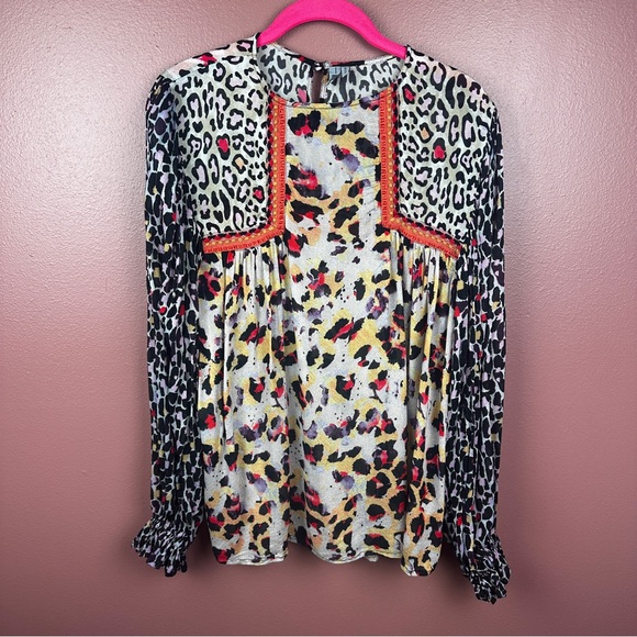 Anthropologie Bl^nk Miranda leopard print blouse size medium with embroidery - Picture 5 of 13